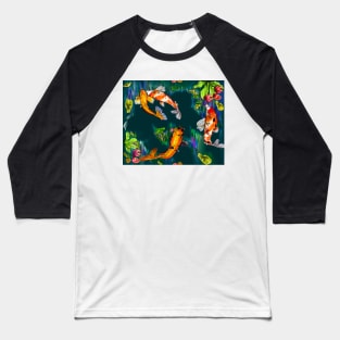 Best fishing gifts for fish lovers 2022. Koi fish swimming in a koi pond Pattern 4 fish Baseball T-Shirt